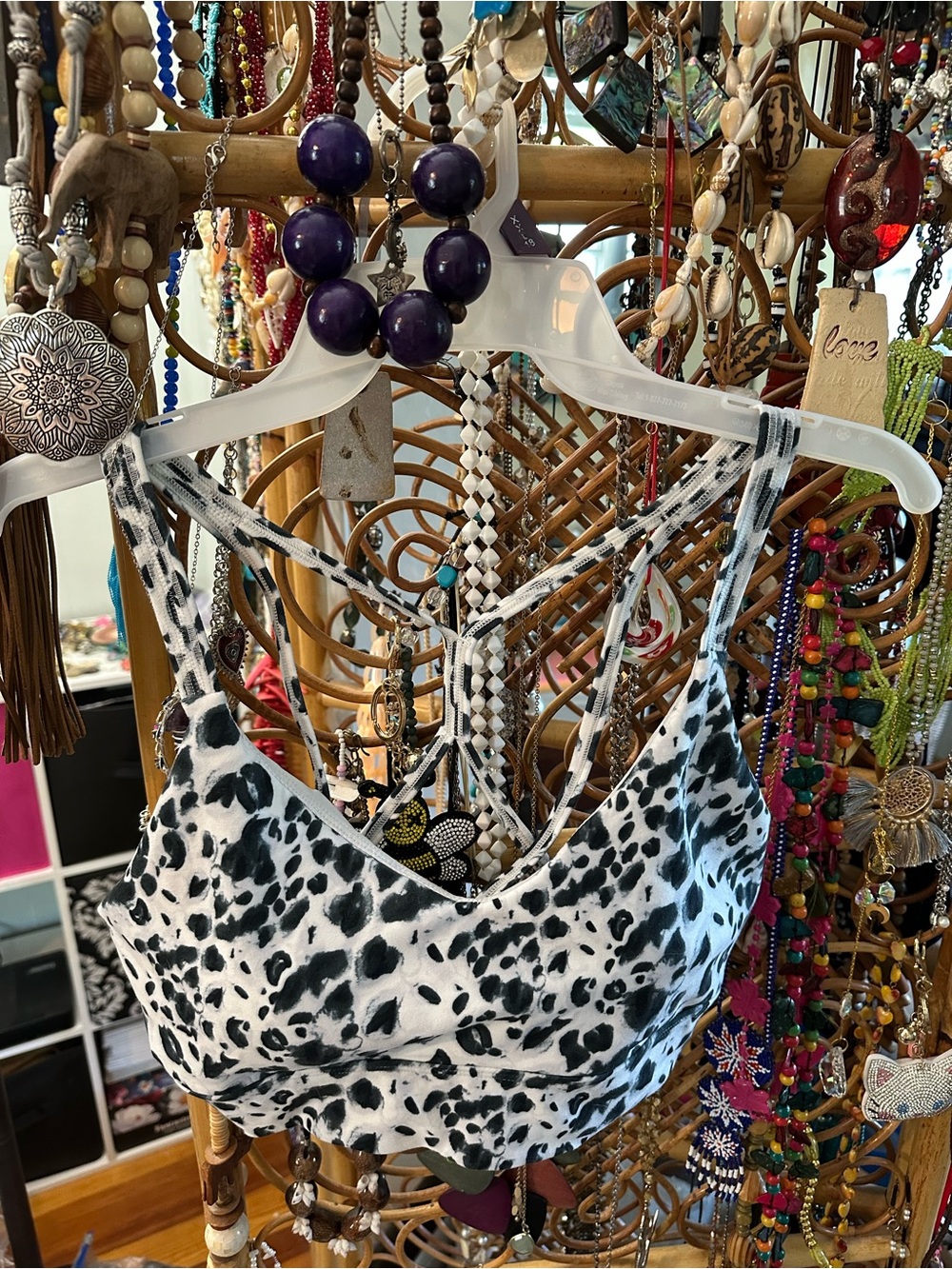 Marika Black and White Leopard Print Strappy Sports Bra - Picture 2 of 6
